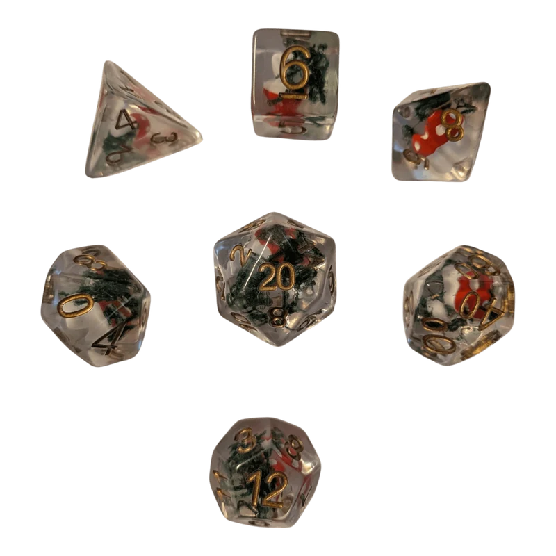 Pilz Würfelset – Transparentes 7er Set mit Mushroom-Design