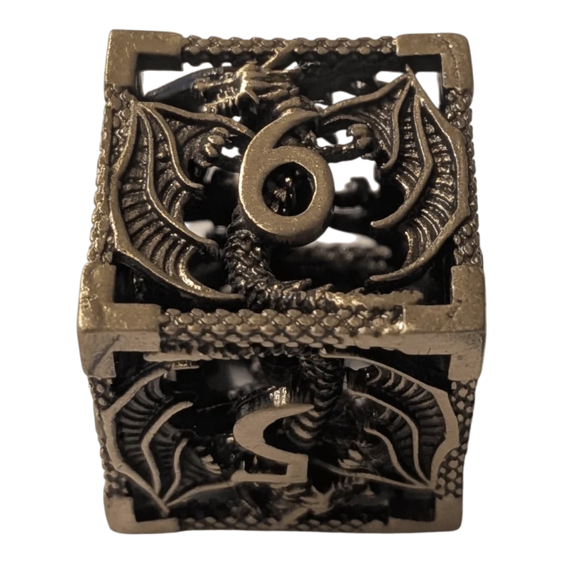 Metallwürfel mit fliegenden Drachen - Antik Bronze - 18mm Set