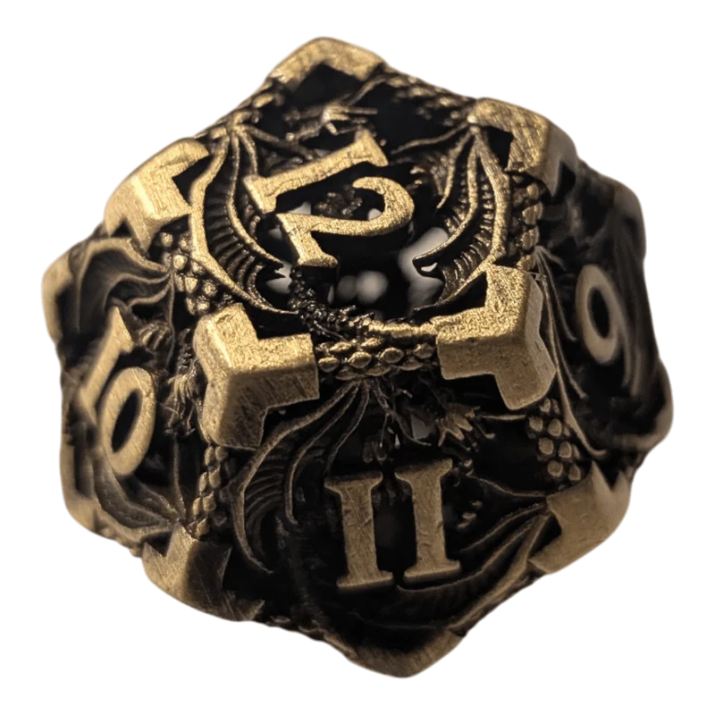 Metallwürfel mit fliegenden Drachen - Antik Bronze - 18mm Set