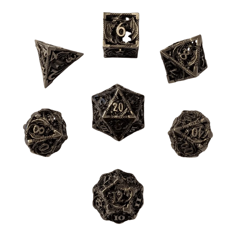 Metallwürfel mit fliegenden Drachen - Antik Silber - 18mm Set