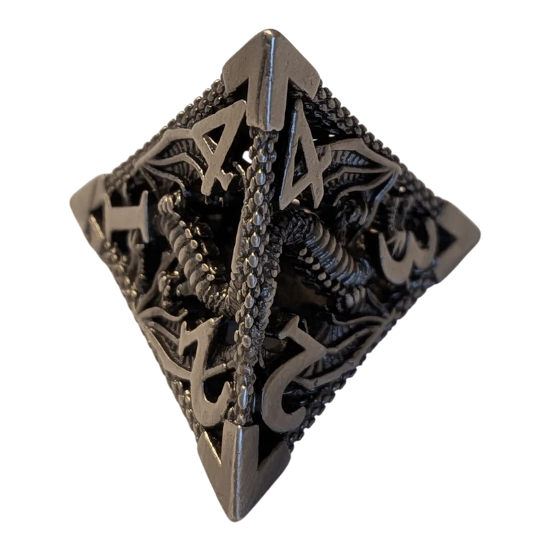 Metallwürfel mit fliegenden Drachen - Antik Silber - 18mm Set