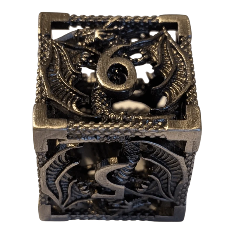 Metallwürfel mit fliegenden Drachen - Antik Silber - 18mm Set