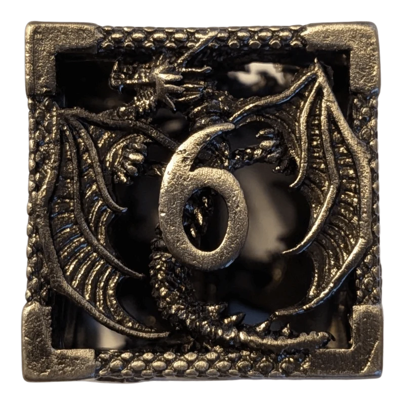 Metallwürfel mit fliegenden Drachen - Antik Silber - 18mm Set