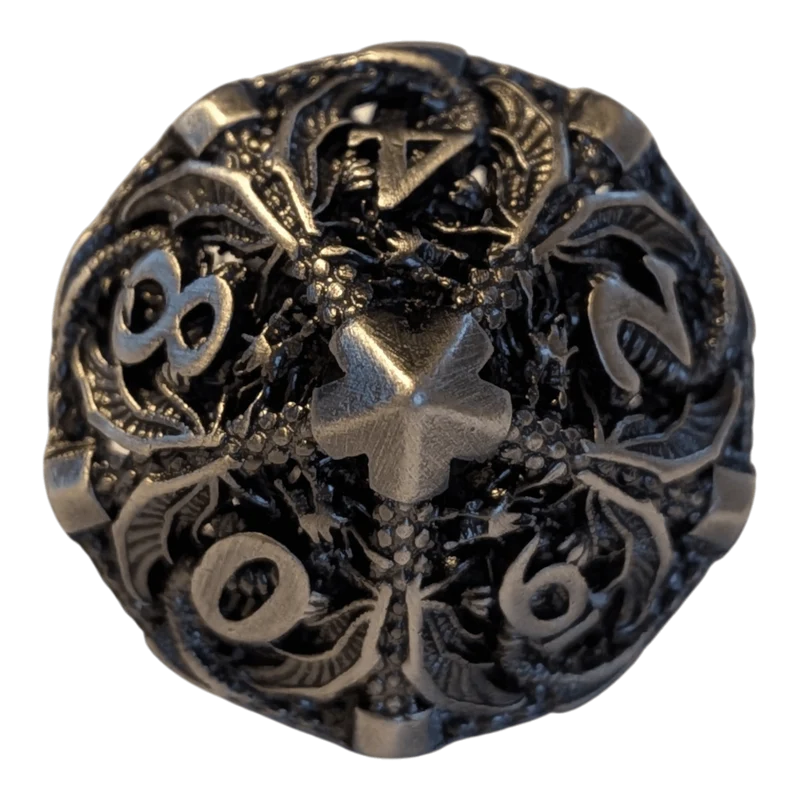 Metallwürfel mit fliegenden Drachen - Antik Silber - 18mm Set