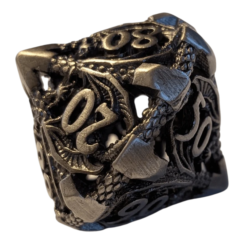 Metallwürfel mit fliegenden Drachen - Antik Silber - 18mm Set