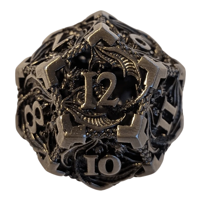 Metallwürfel mit fliegenden Drachen - Antik Silber - 18mm Set