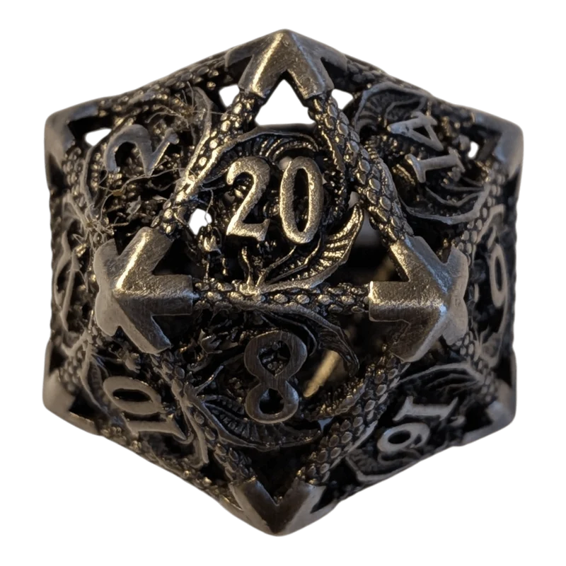 Metallwürfel mit fliegenden Drachen - Antik Silber - 18mm Set