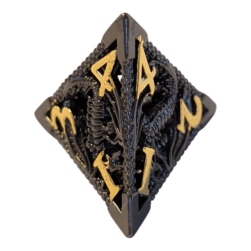 Metallwürfel mit fliegenden Drachen - Schwarz/Gold - 18mm Set