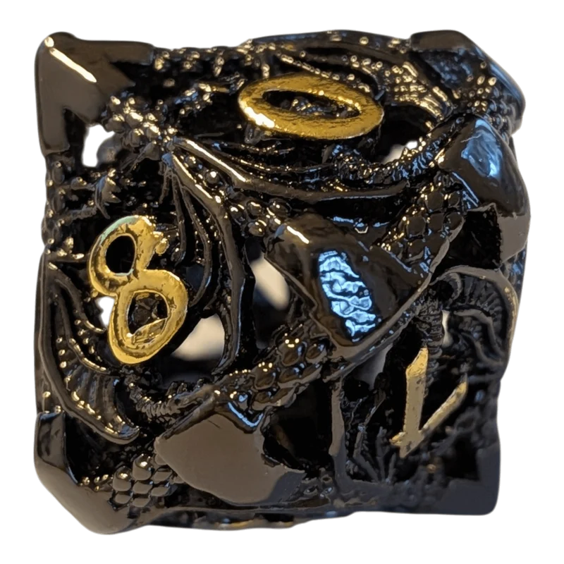 Metallwürfel mit fliegenden Drachen - Schwarz/Gold - 18mm Set