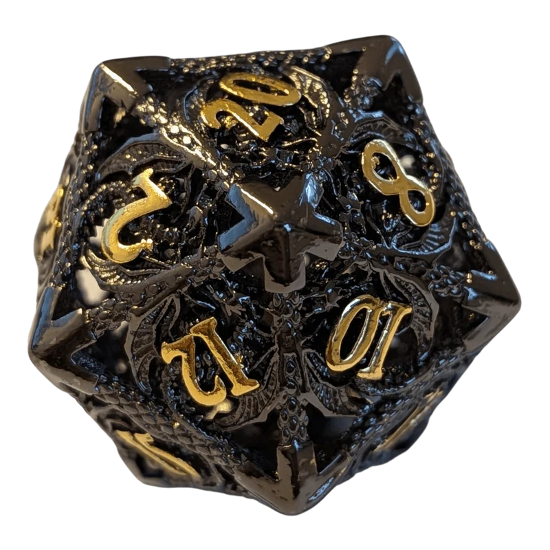 Metallwürfel mit fliegenden Drachen - Schwarz/Gold - 18mm Set