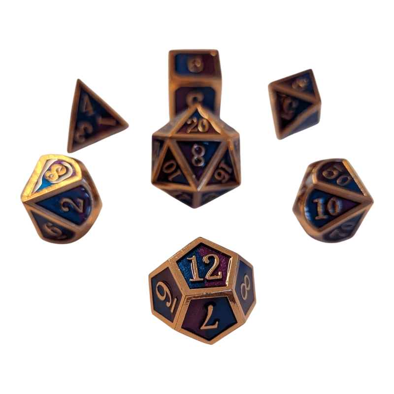 Kupfer Metallwürfel blau/lila 7er Set (14mm)