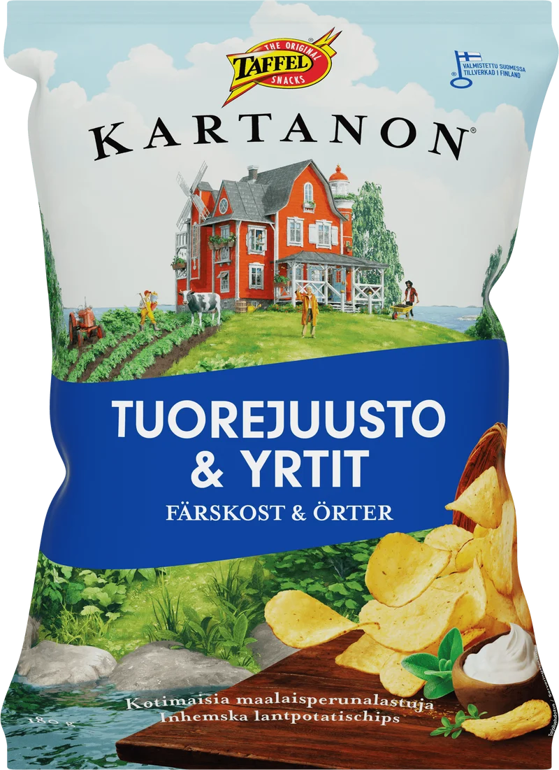 Taffel Kartanon tuorejuusto & yrtit maustettu sipsi 180g