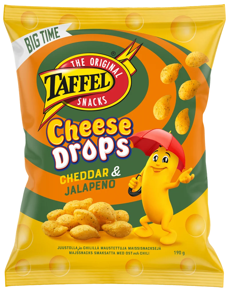 Taffel Cheese Drops cheddar & jalapeno maustettu juustosnacks 190g