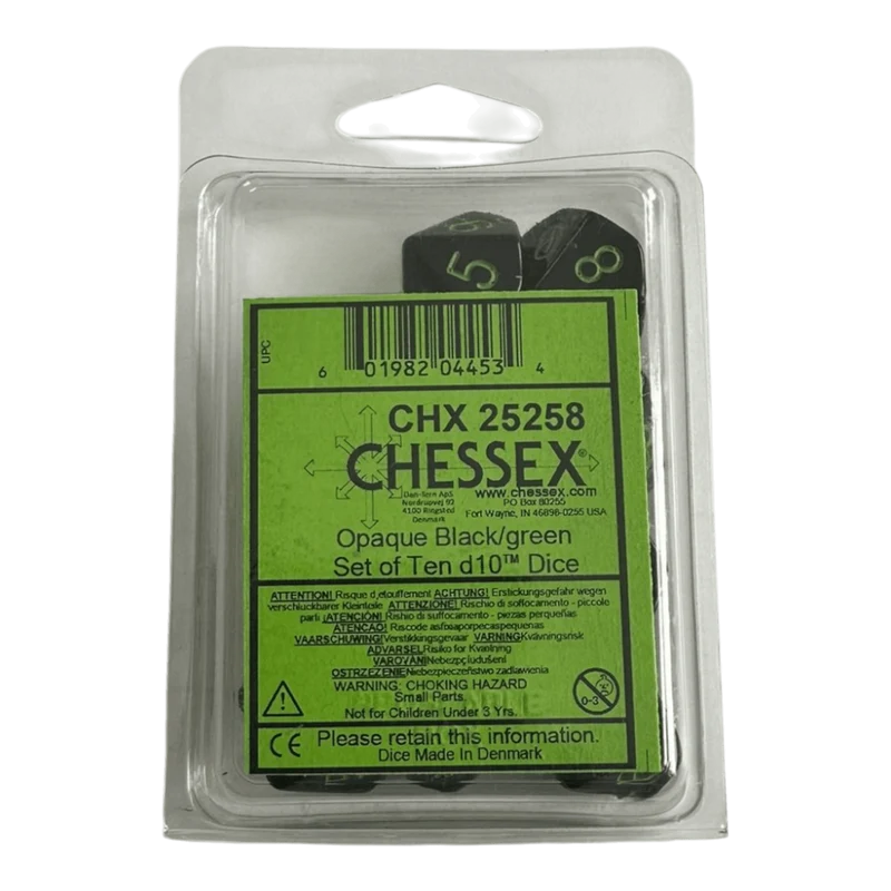 Chessex Opaque Black Green 10 x W10 Set