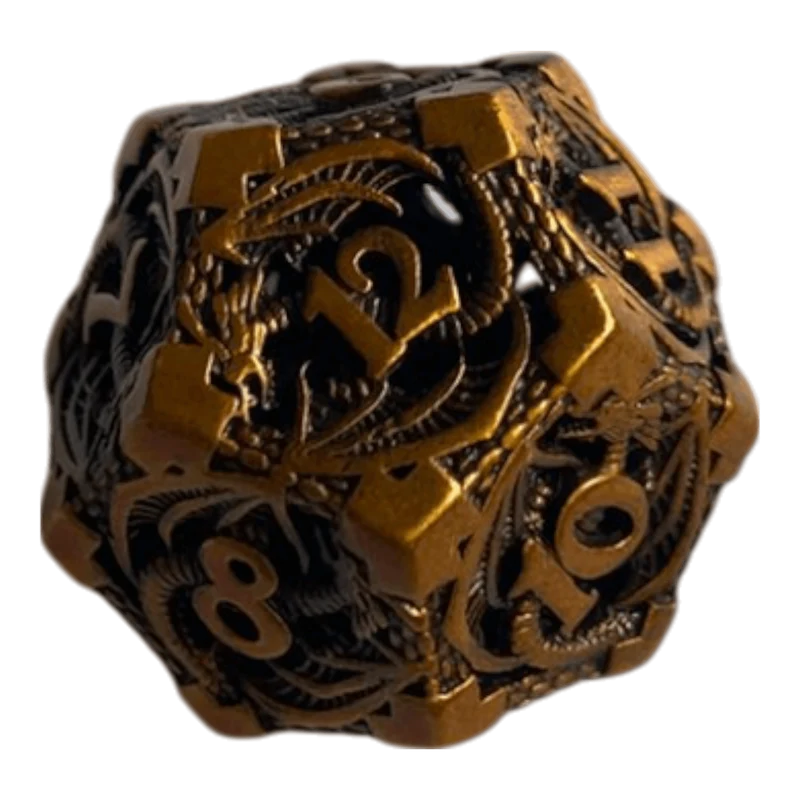 W12 Metallwürfel mit fliegenden Drachen - Gold - 18mm