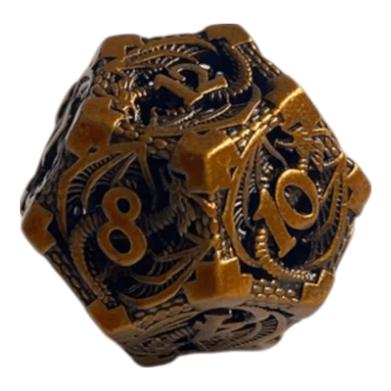 W12 Metallwürfel mit fliegenden Drachen - Gold - 18mm
