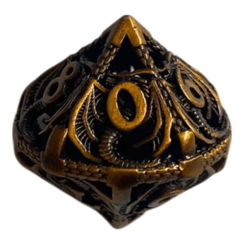 W10 Metallwürfel mit fliegenden Drachen - Gold - 18mm