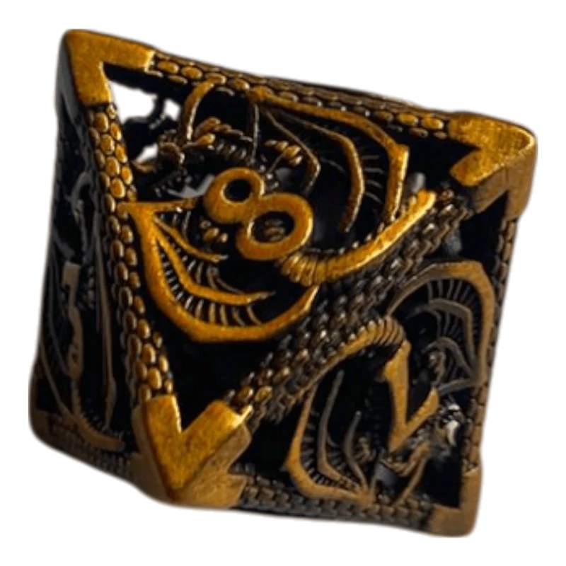 W8 Metallwürfel mit fliegenden Drachen - Gold - 18mm