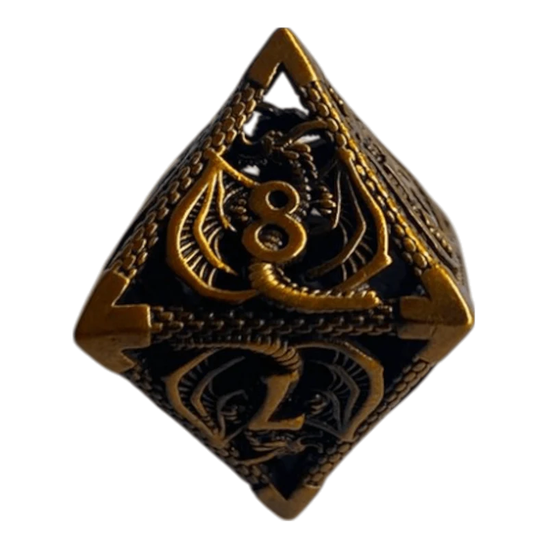 W8 Metallwürfel mit fliegenden Drachen - Gold - 18mm