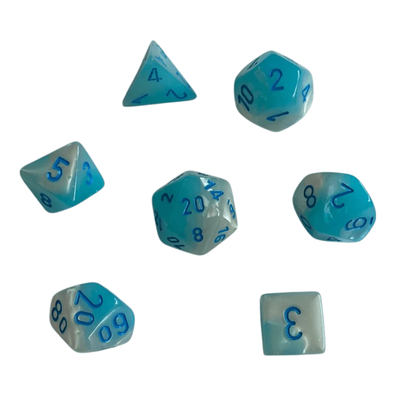 7er Set Chessex Gemini Pearl Turquoise White/Blue