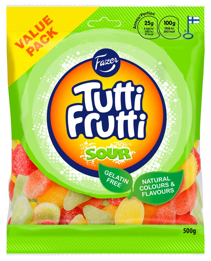 Fazer Tutti Frutti Sour karkkipussi 500g VALUE PACK
