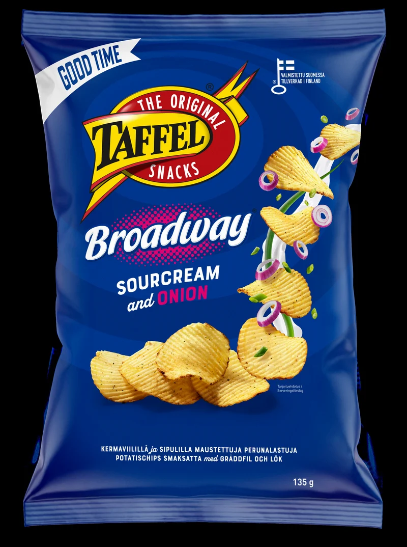 Taffel Broadway sourcream & onion maustettu sipsi 135g