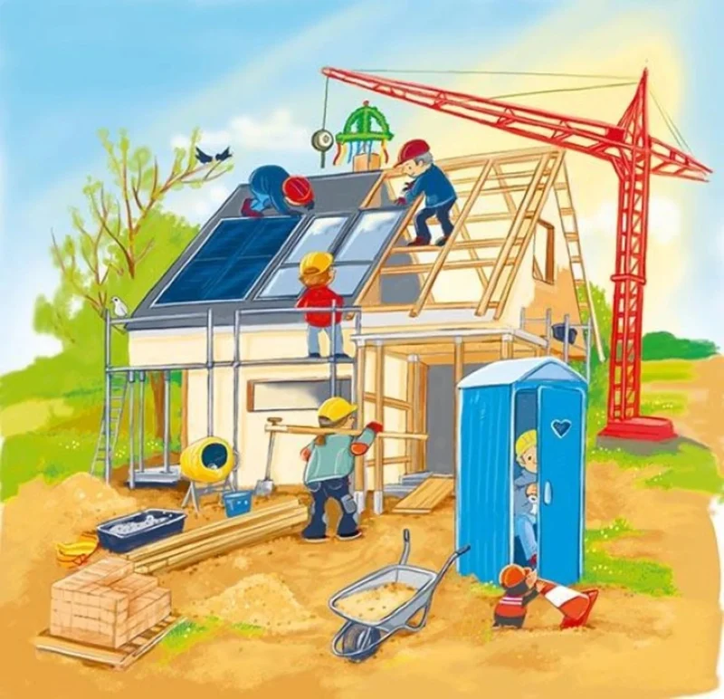 goki Schichtenpuzzle Wir bauen ein Haus – Lernpuzzle aus Holz