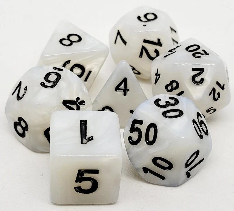 7-teiliges RPG Würfelset Pearl: White/Black
