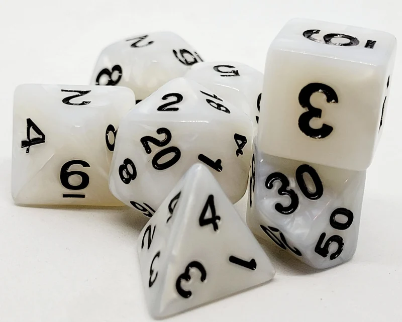 7-teiliges RPG Würfelset Pearl: White/Black