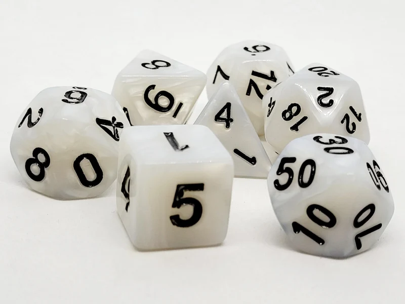 7-teiliges RPG Würfelset Pearl: White/Black