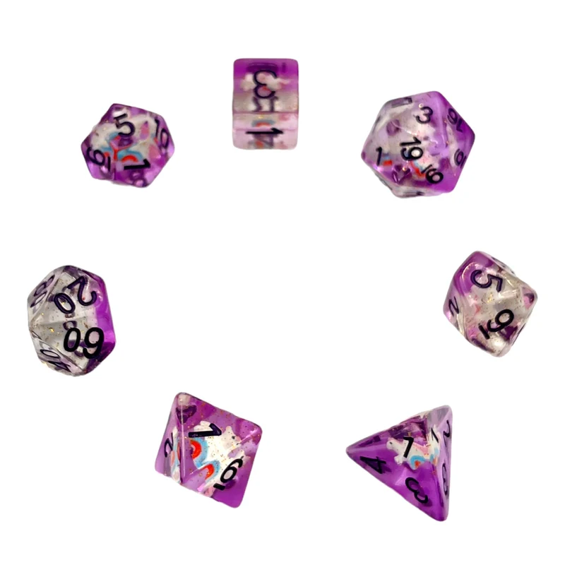 7-teiliges RPG Würfelset Transparent: Purple Unicorn