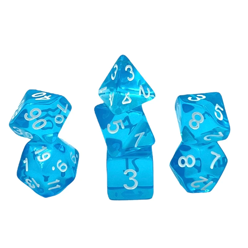 7-teiliges RPG Würfelset Transparent: Blue