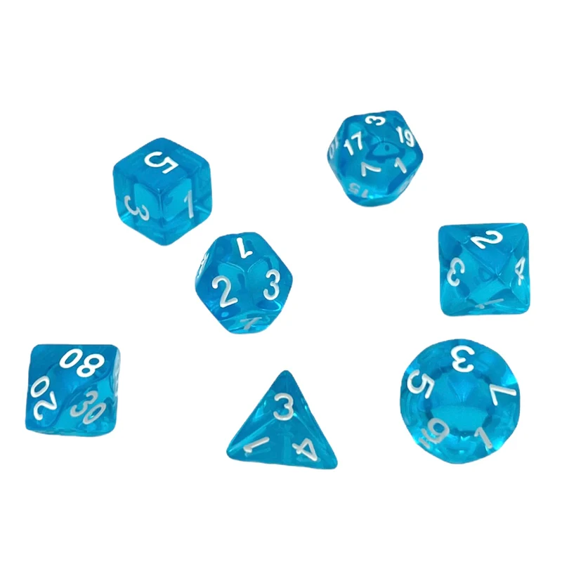7-teiliges RPG Würfelset Transparent: Blue