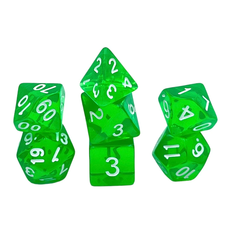 7-teiliges RPG Würfelset Transparent: Green
