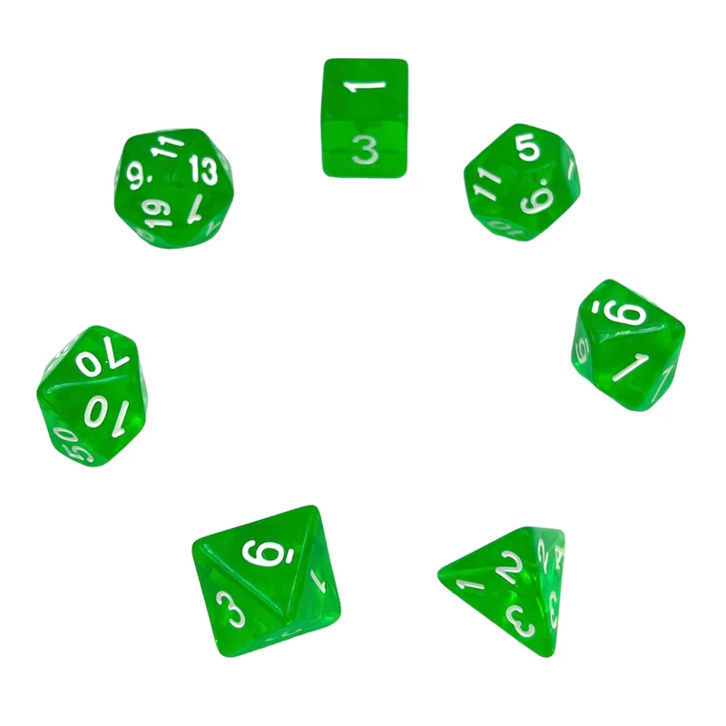7-teiliges RPG Würfelset Transparent: Green