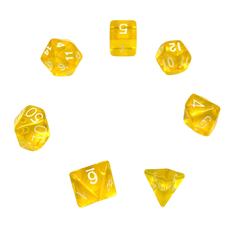 7-teiliges RPG Würfelset Transparent: Yellow
