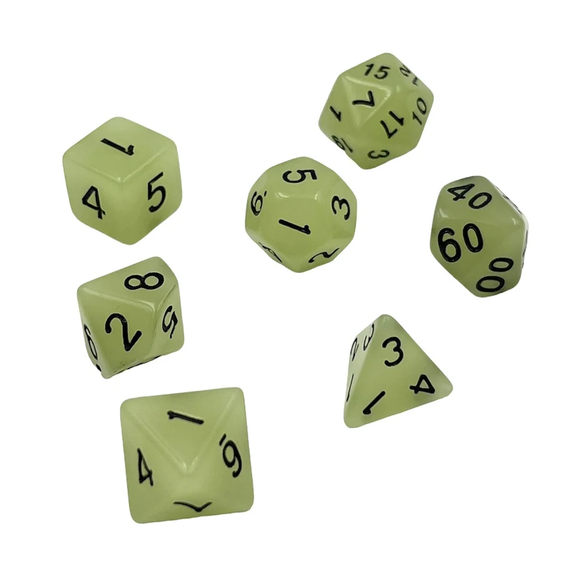 7-teiliges RPG Würfelset Glow: White