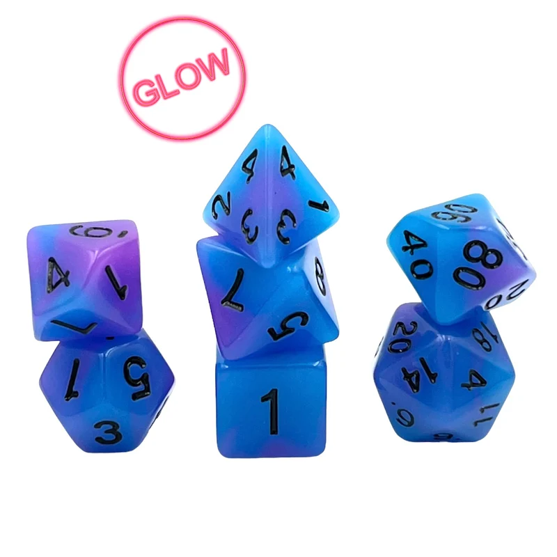 7-teiliges RPG Würfelset Glow: Blueberry