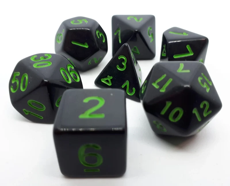 7-teiliges RPG Würfelset Opaque: Black/Green