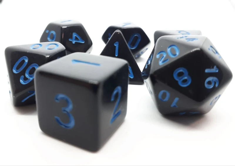 7-teiliges RPG Würfelset Opaque: Black/Blue