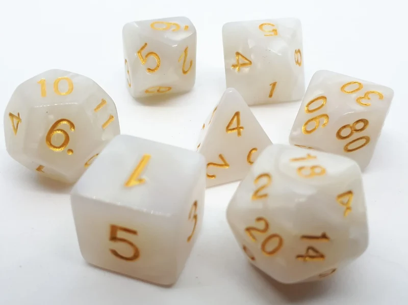 7-teiliges RPG Würfelset Pearl: White/Gold