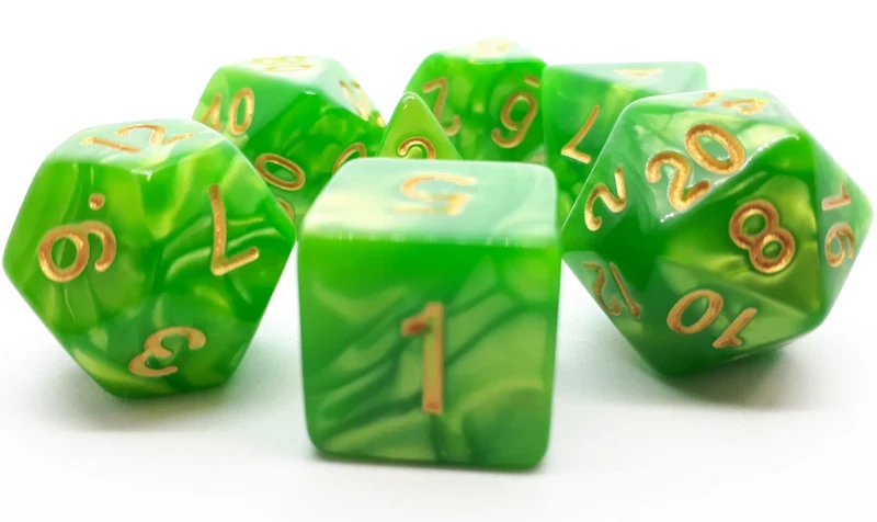 7-teiliges RPG Würfelset Pearl: Grass/Gold