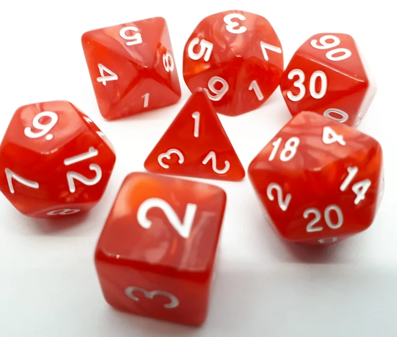 7-teiliges RPG Würfelset Pearl: Red/White