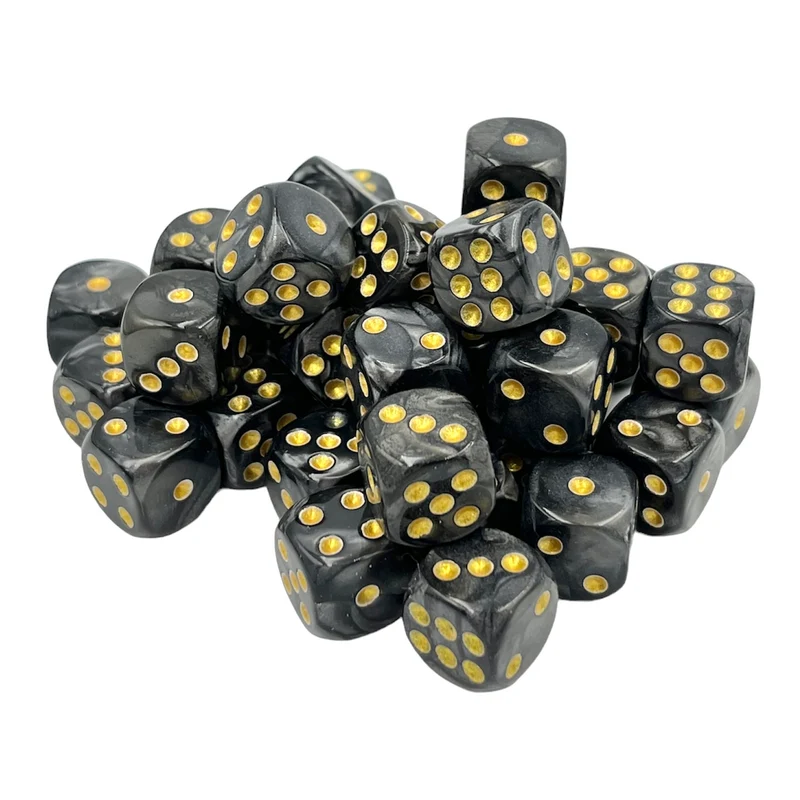 10x D6 Würfel 12mm Pearl: Black & Gold