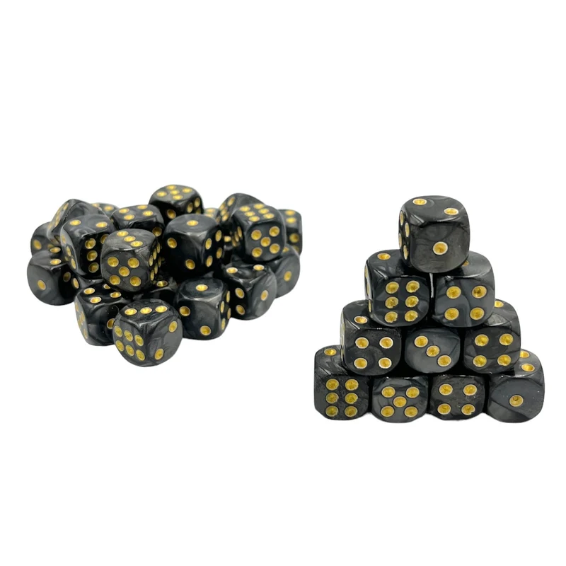 10x D6 Würfel 12mm Pearl: Black & Gold