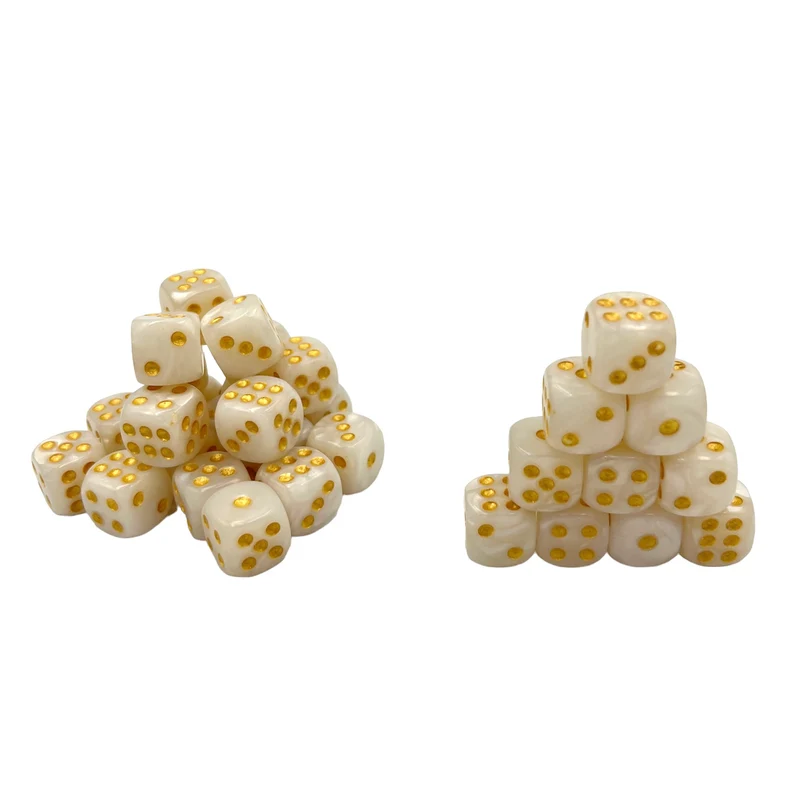 10x D6 Würfel 12mm Pearl: White & Gold
