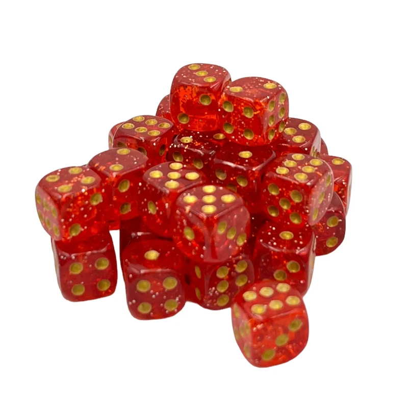 10x D6 Würfel 12mm Confetti: Red & Gold