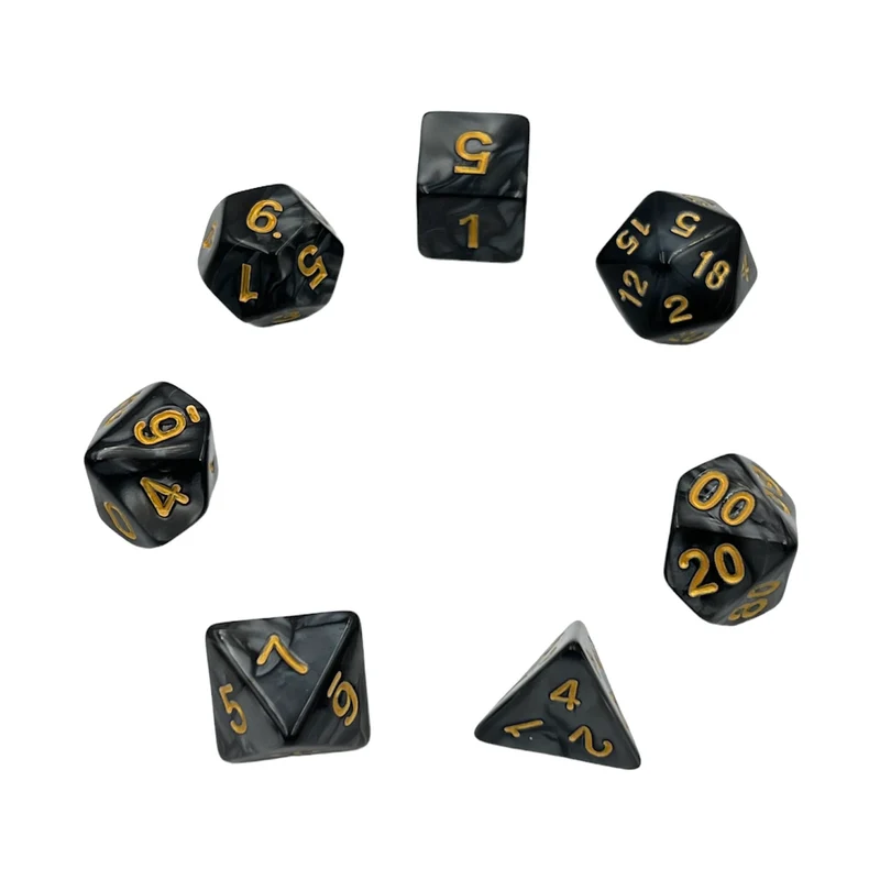 7-teiliges RPG Würfelset Pearl: Black/Gold