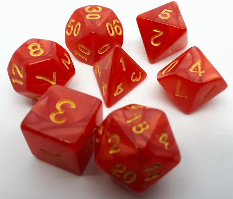 7-teiliges RPG Würfelset Pearl: Red/Gold