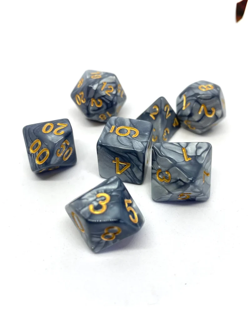 7-teiliges RPG Würfelset Pearl: Grey/Gold